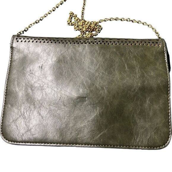 Women's olive green Faux Leather Cutout Chain Strap Convertible Clutch Sling Bag - Picture 7 of 10